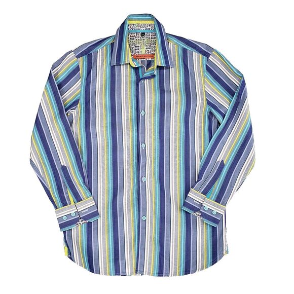 Luchiano Visconti Limited Edition Shirt Mens XS Blue Green Striped Eyeglasses - Picture 1 of 7